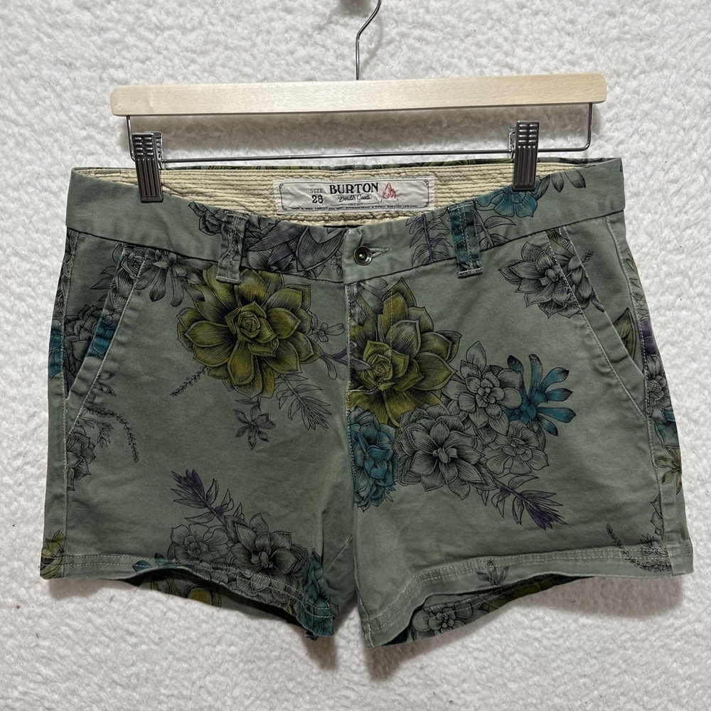 Burton Shorts Womens Size 28 Green Chino Floral Print Short Cotton‎ Tropical